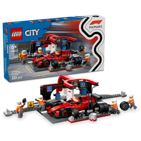 LEGO City 60443 F1® Pit Stop & Pit Crew with Ferrari Car